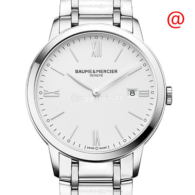 Elegant Baume & Mercier CLASSIMA Replica in Stainless Steel, White Dial & Silver Strap Watch