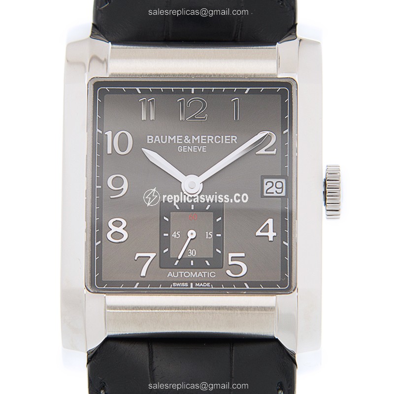 Elegant Baume & Mercier Hampton Quartz Replica, Black Dial & Stainless Steel Case, Alligator strap