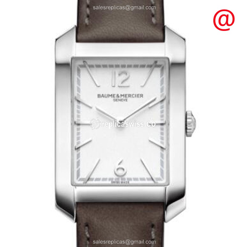 Elegant Baume & Mercier Hampton Quartz Replica, White Dial & Brown Cowhide Strap Watch