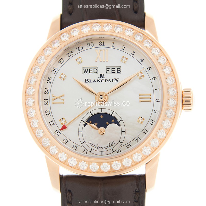 Elegant Blancpain 2360-2991A-55A Replica Watch: Automatic, 18kt Rose Gold Case, White Dial