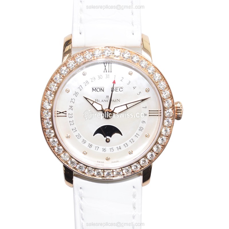 Elegant Blancpain 3663-2954-55B Women's Watch: White Dial, 18kt Rose Gold, Automatic Movement