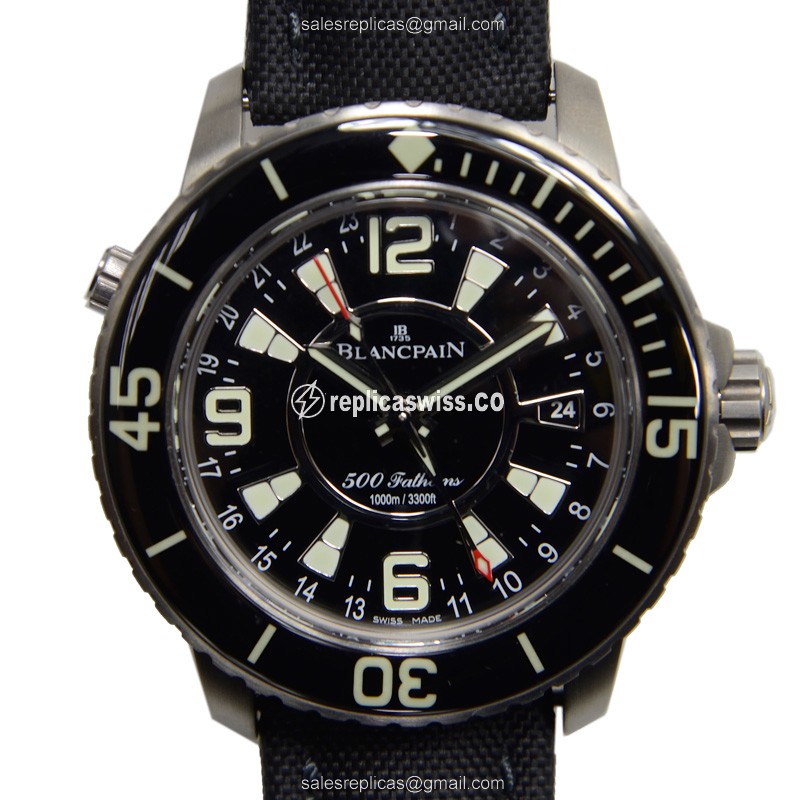 Elegant Blancpain 50021-12B30-52B Fifty Fathoms Replica with Automatic Movement & Black Dial Canvas