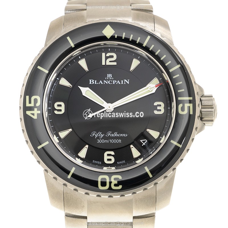 Elegant Blancpain 5015-12B30-98B Replica, Automatic Black Dial, Titanium Case & Strap Watch