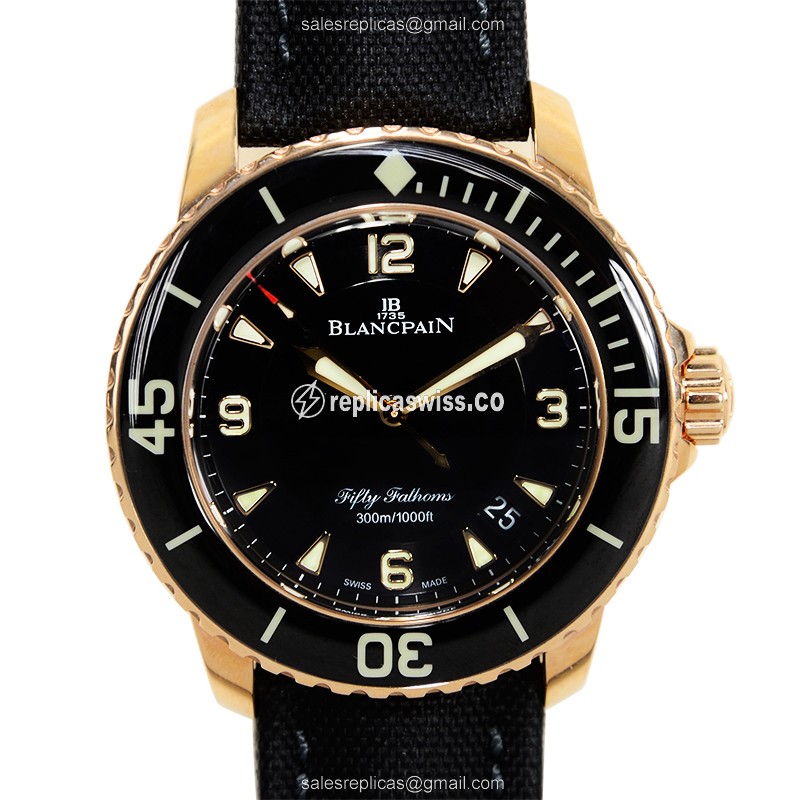 Elegant Blancpain 5015-3630-52 FIFTY Fathoms Replica with Automatic Movement Black Dial Canvas
