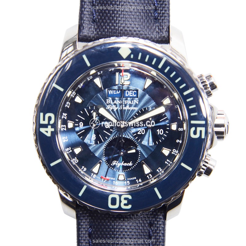 Elegant Blancpain 5066F-1140-52B Replica Watch | Automatic Movement, Blue Dial & Canvas Strap