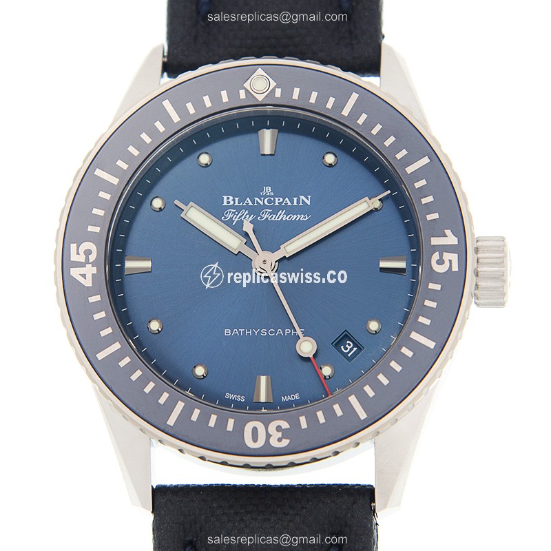 Elegant Blancpain 5100-1140-O52A Replica with Blue Dial & Automatic Movement, Steel Case & Leather