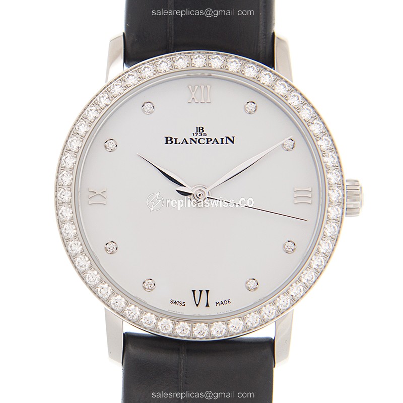 Elegant Blancpain 6104-4628-55A Replica Watch: Automatic Movement, White Dial, Diamond Accents