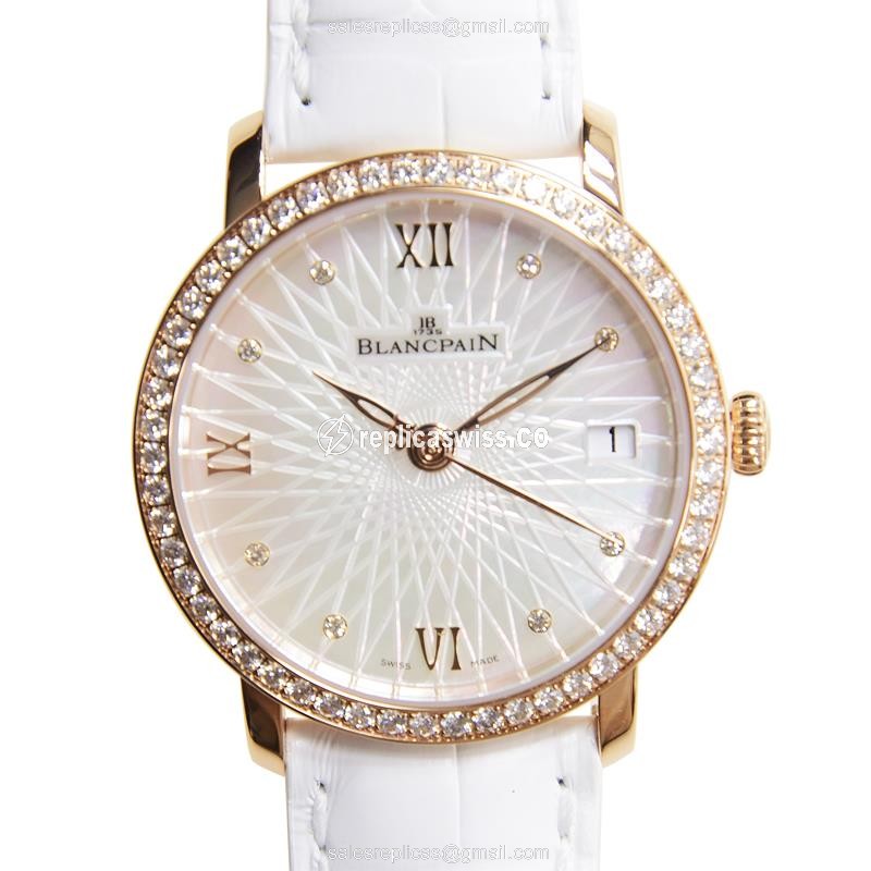 Elegant Blancpain 6604-2944-55A Women's Watch | Automatic Movement, White Dial & 18kt Rose Gold Case