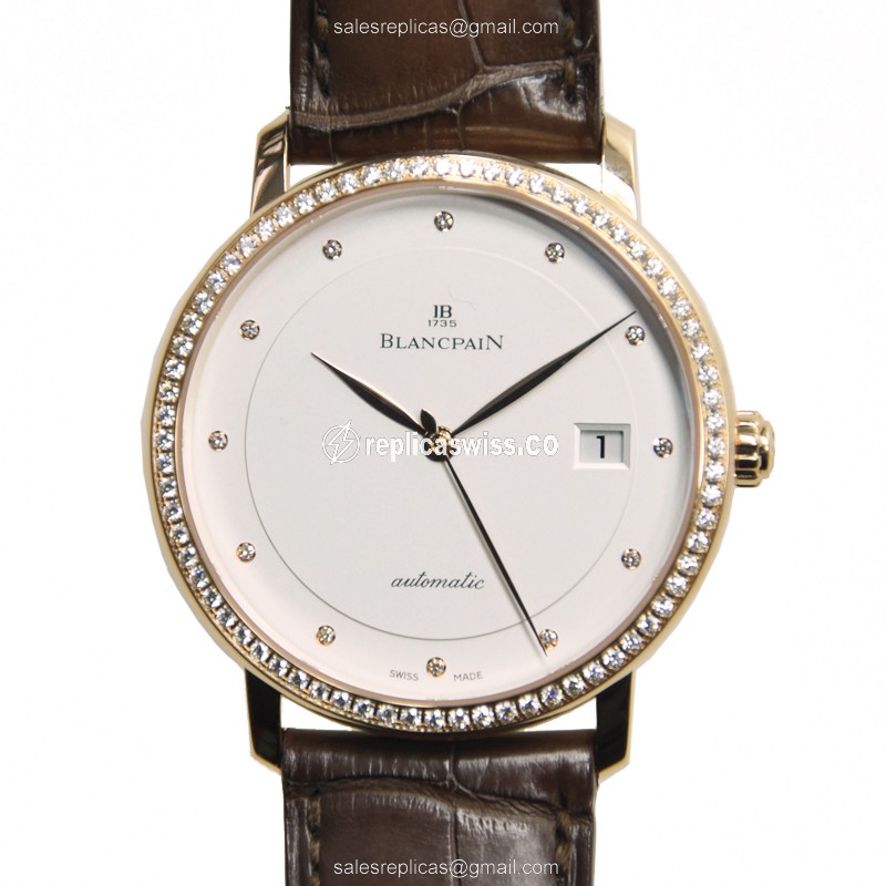 Elegant Blancpain Villeret 6223-2987-55B Replica, Automatic Movement, White Dial on Brown Alligator