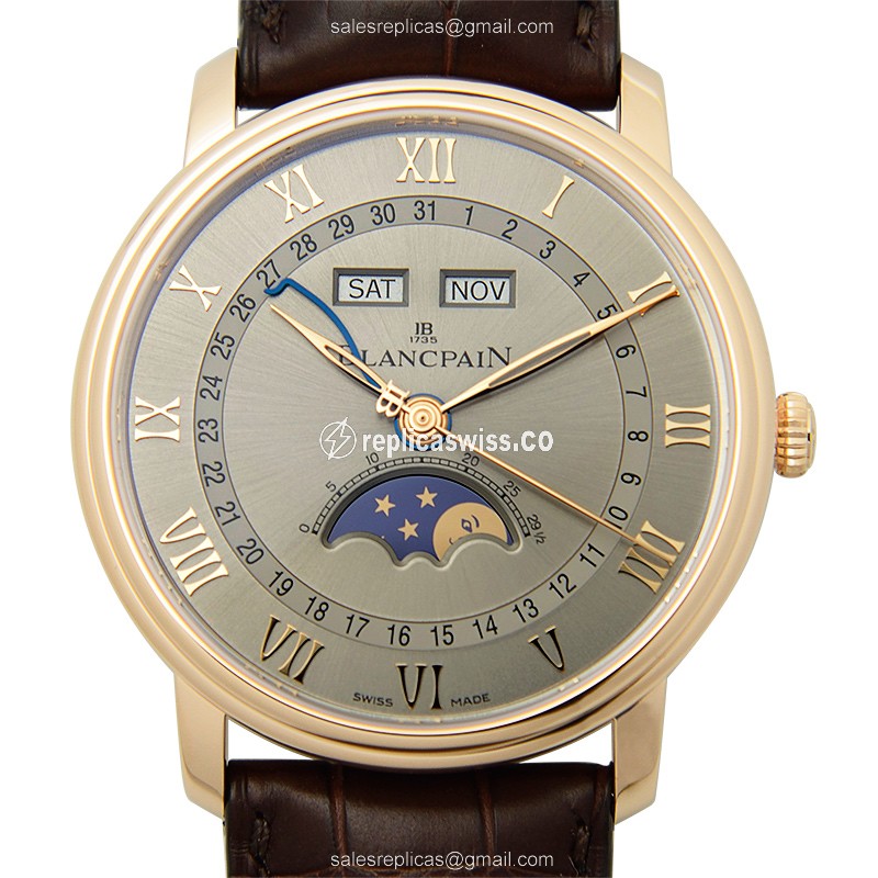 Elegant Blancpain Villeret 6654-3613-55B Replica with Automatic Movement 18kt Gold Case Watch