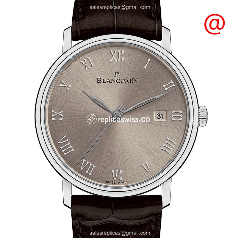 Elegant Blancpain Villeret Automatic Replica in 18kt Gold, Gray Dial & Brown Alligator Strap Watch