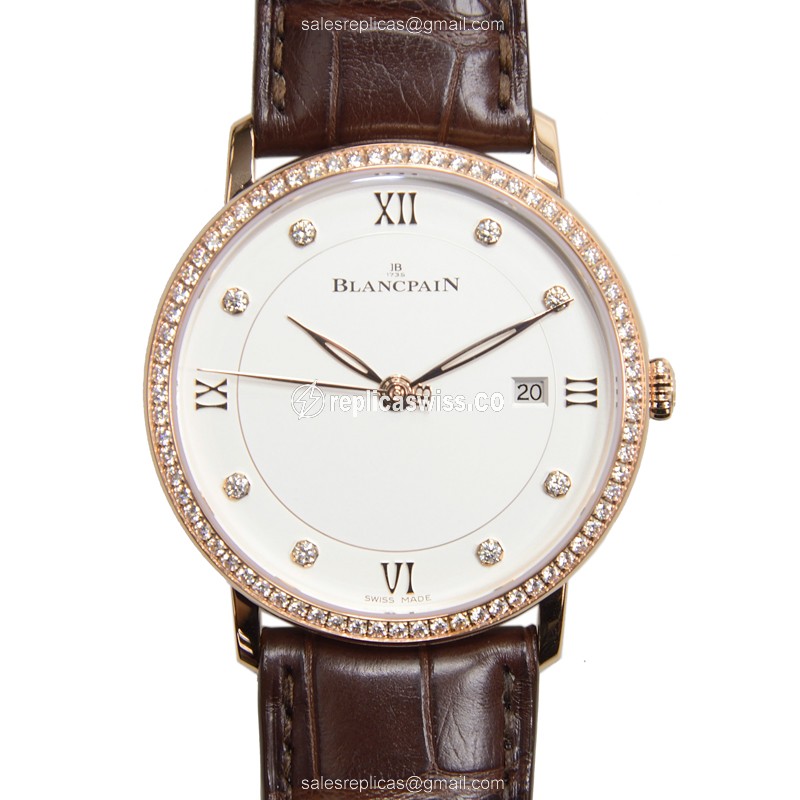 Elegant Blancpain Villeret Automatic Replica in 18kt Rose Gold & White Diamond Dial Watch