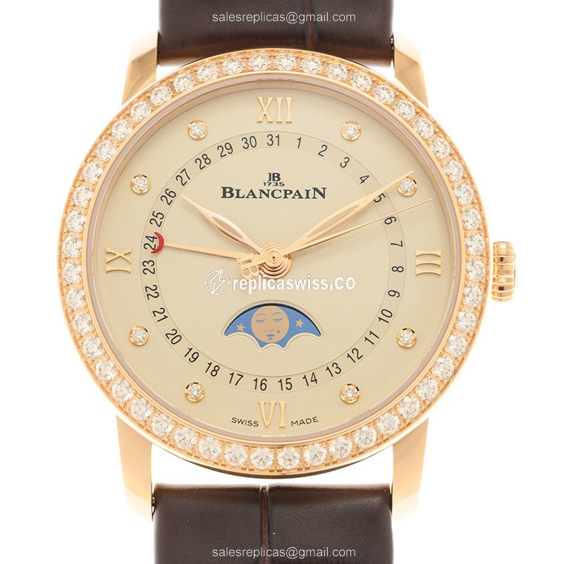 Elegant Blancpain Villeret Automatic Replica in 18kt Rose Gold with Beige Dial Alligator Brown