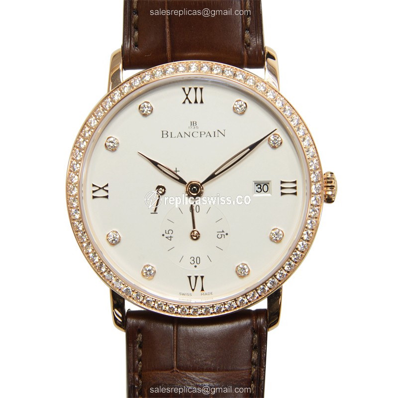 Elegant Blancpain Villeret Manual Wind Replica in 18kt Rose Gold & White Dial, Exclusive Alligator