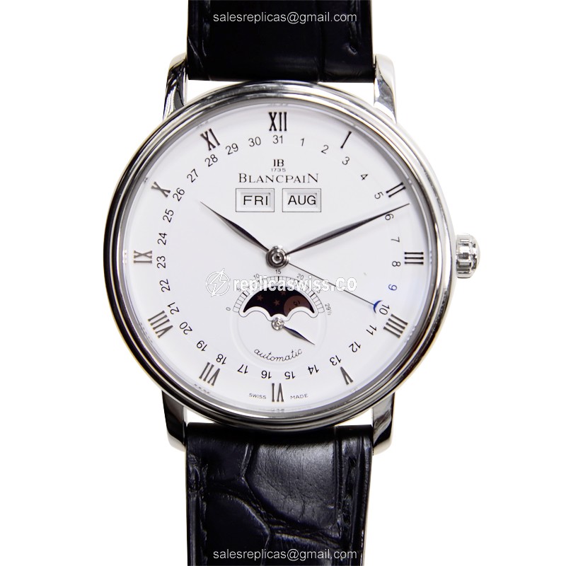 Elegant Blancpain VILLERET Replica, Automatic Movement, Stainless Steel Case, White Dial Watch