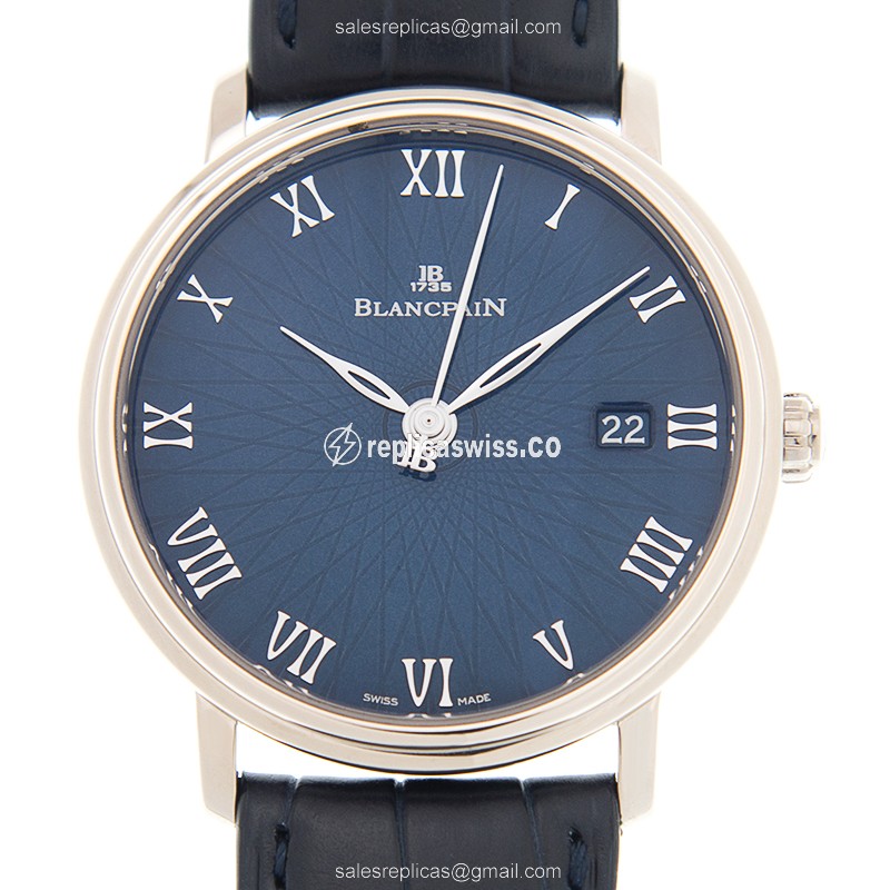 Elegant Blancpain VILLERET Replica in 18kt Gold Case, Automatic Movement, Blue Dial Watch