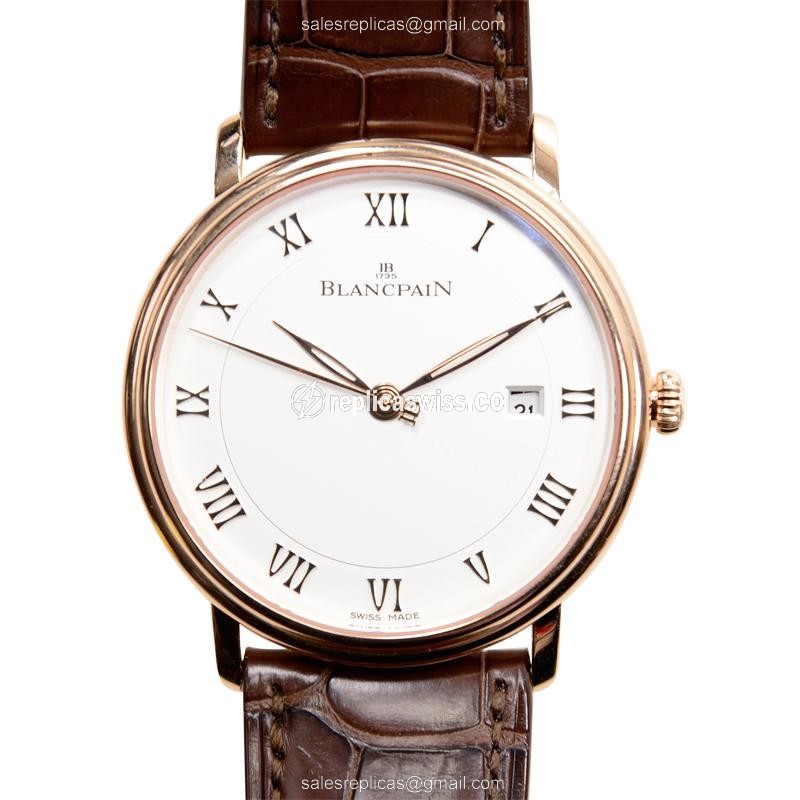 Elegant Blancpain Villeret Replica in 18kt Rose Gold, Automatic Movement & White Dial Watch