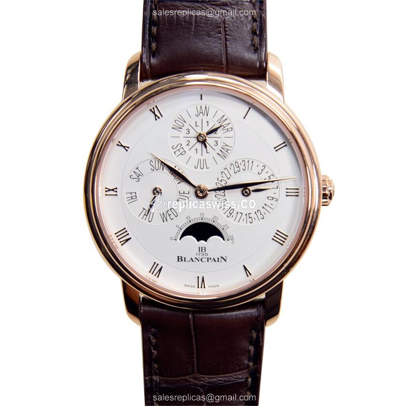 Elegant Blancpain Villeret Replica in 18kt Rose Gold, Automatic Movement & White Dial Watch
