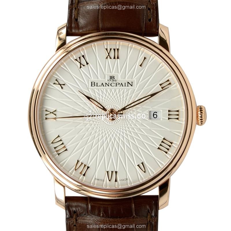 Elegant Blancpain Villeret Replica in 18kt Rose Gold, Automatic Movement & White Dial Watch
