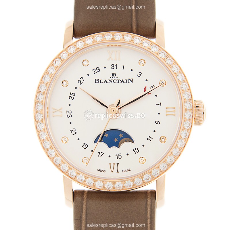 Elegant Blancpain Villeret Replica in 18kt Rose Gold, Automatic Movement, White Dial Watch