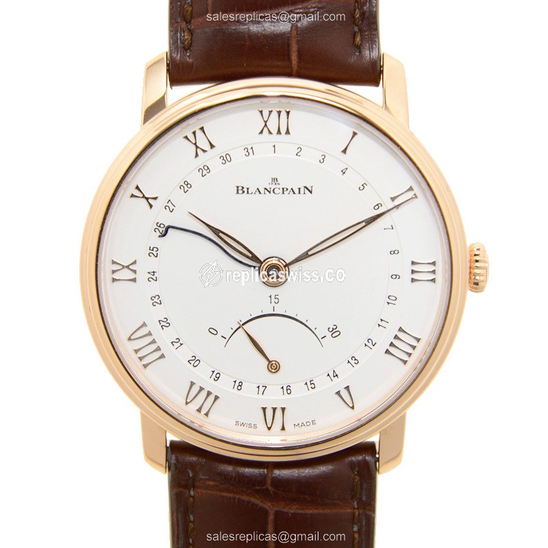 Elegant Blancpain Villeret Replica in 18kt Rose Gold, Automatic Movement & White Dial Watch