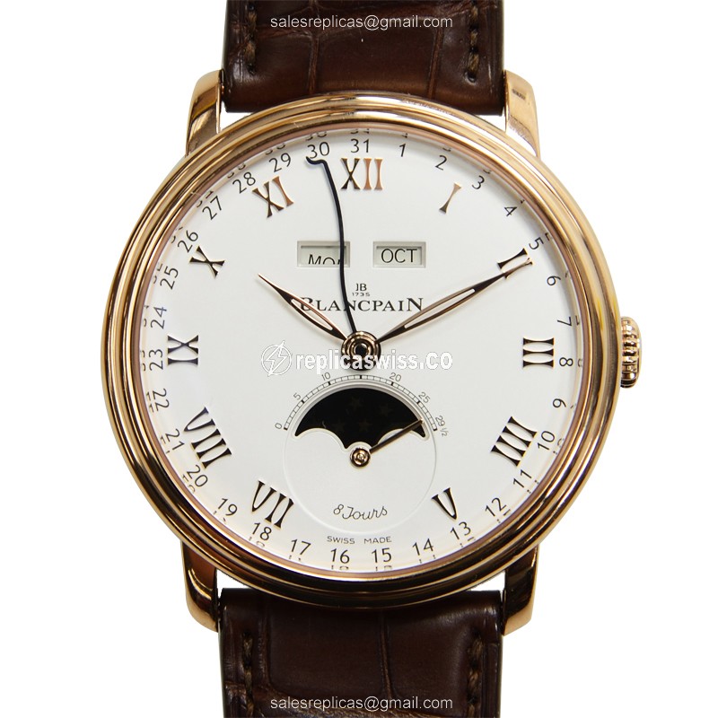 Elegant Blancpain Villeret Replica in 18kt Rose Gold, Automatic Movement & White Dial Watch