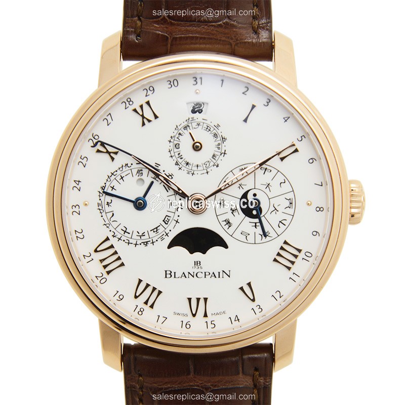 Elegant Blancpain Villeret Replica in 18kt Rose Gold, Automatic Movement & White Dial Watch
