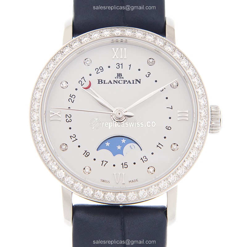 Elegant Blancpain Villeret Replica in White Dial & Stainless Steel Case, Automatic Movement Watch