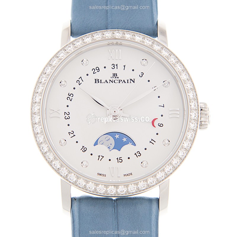 Elegant Blancpain VILLERET Replica with Automatic Movement Exquisite Diamond Accents on White