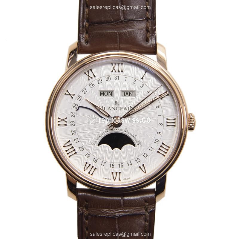Elegant Blancpain VILLERET Replica with White Dial & 18kt Gold Case, Automatic Movement Watch