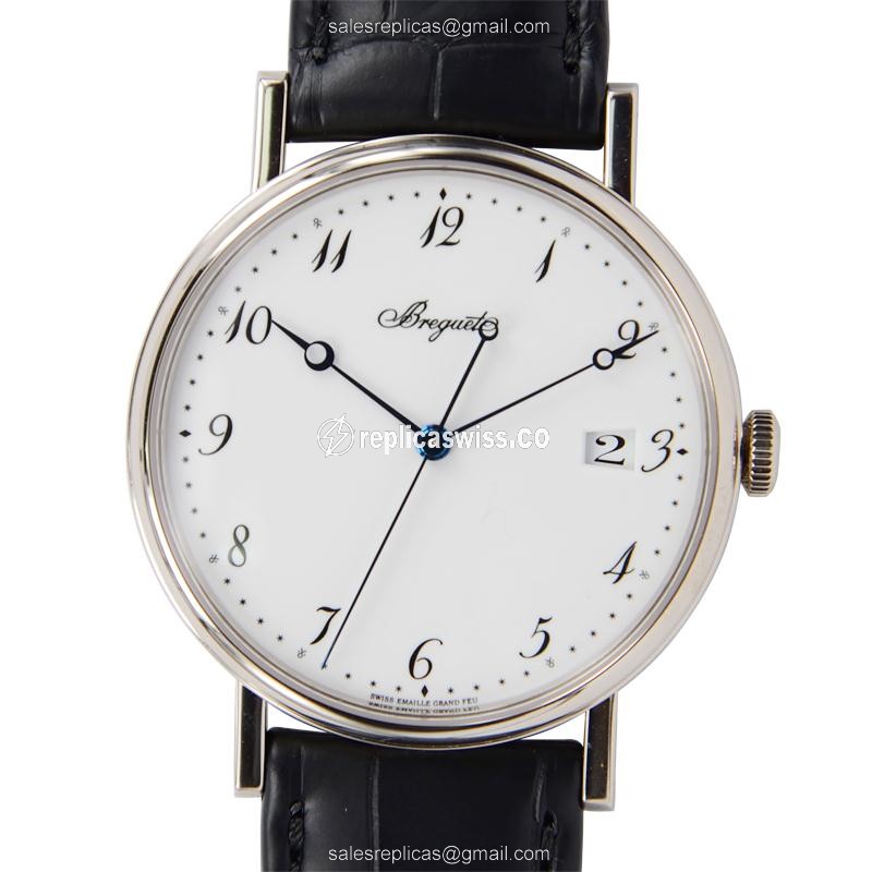Elegant Breguet 5177BB Classic Automatic Watch, White Gold Case, Alligator Strap