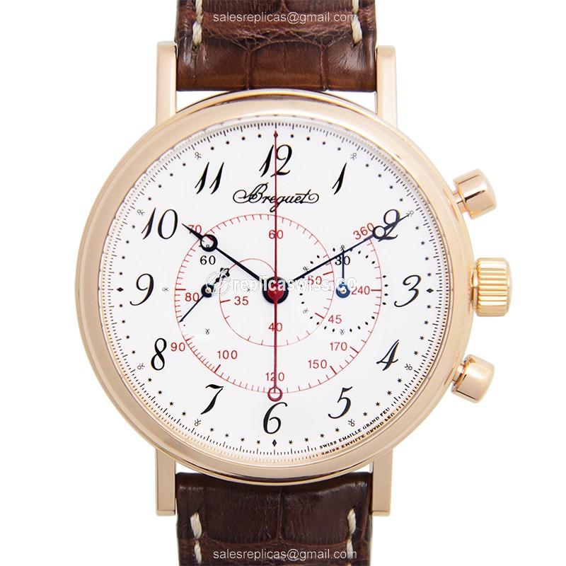 Elegant Breguet 5247BR/29/9V6 Replica Watch: Manual Wind, White Dial, 18kt Gold Case, Brown