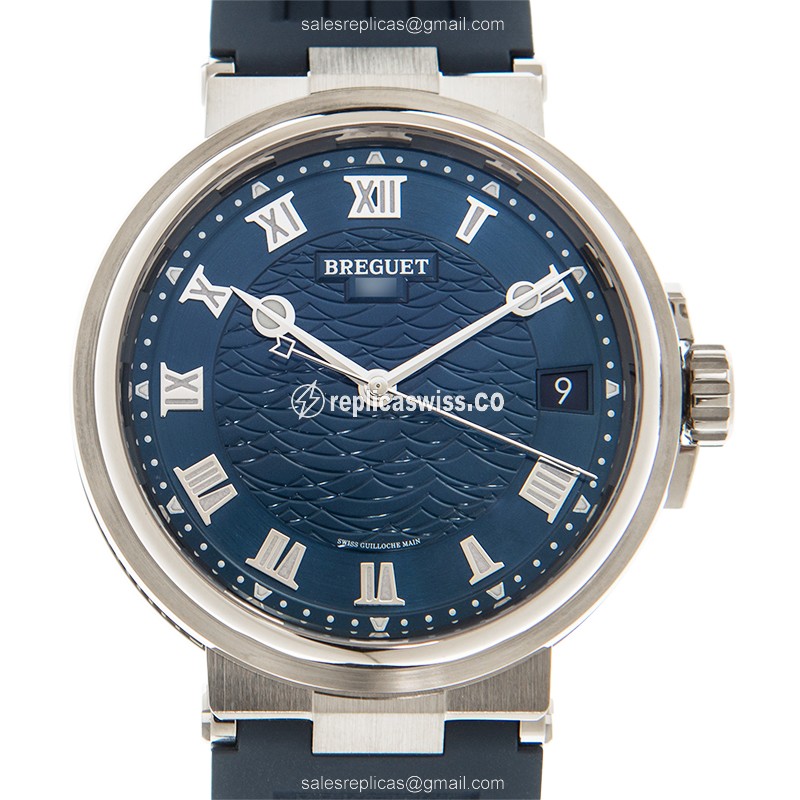 Elegant Breguet 5517BB/Y2/5ZU Marine Automatic Gold Watch with Blue Dial Rubber Strap