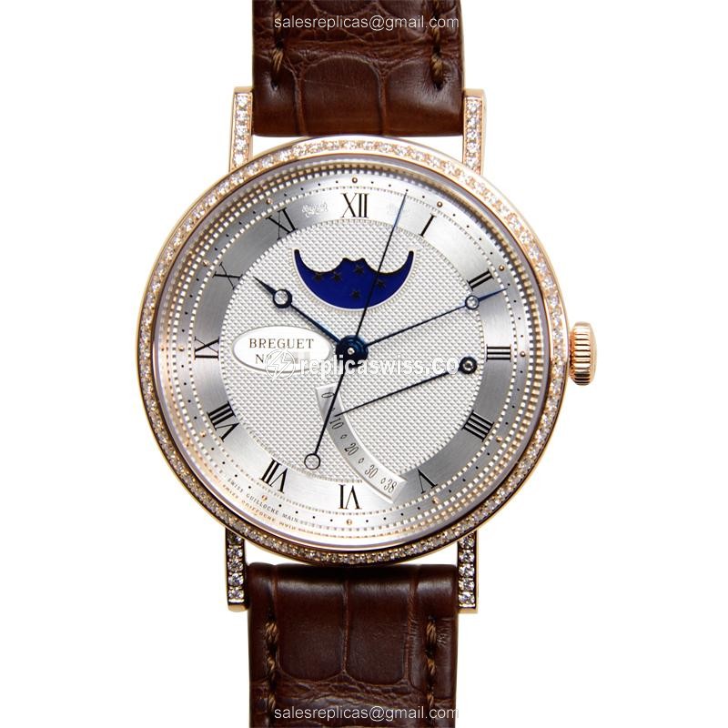 Elegant Breguet 8788BR/12/986/DD00 Replica Watch in White Dial, 18kt Rose Gold & Diamond Case
