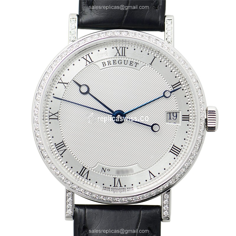 Elegant Breguet 9068BB Classic Replica with Automatic Movement Silver Dial on Black Alligator