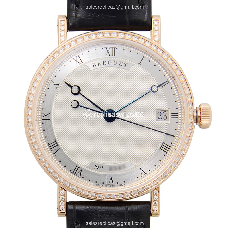 Elegant Breguet Classic 9068BR/12/976/DD00 Automatic Replica, 18kt Rose Gold, Silver Dial, Brown