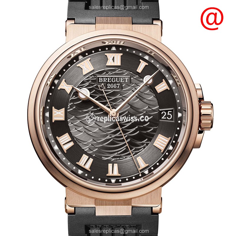 Elegant Breguet Marine Replica Watch with Automatic Movement 18kt Gray Dial, Rubber Strap