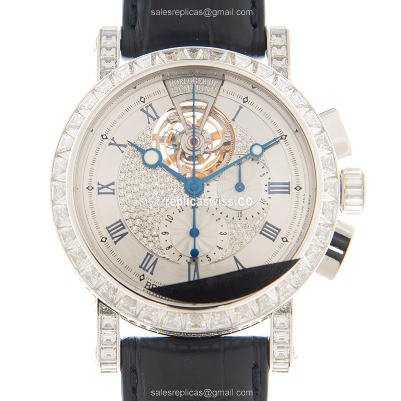 Elegant Breguet Marine Replica with Manual Wind Movement Silver Dial, Set in 18kt White Gold