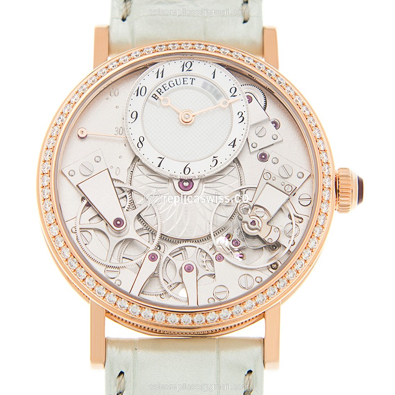 Elegant Breguet Tradition Replica in Rose Gold, Automatic Movement, Silver Dial & Alligator strap