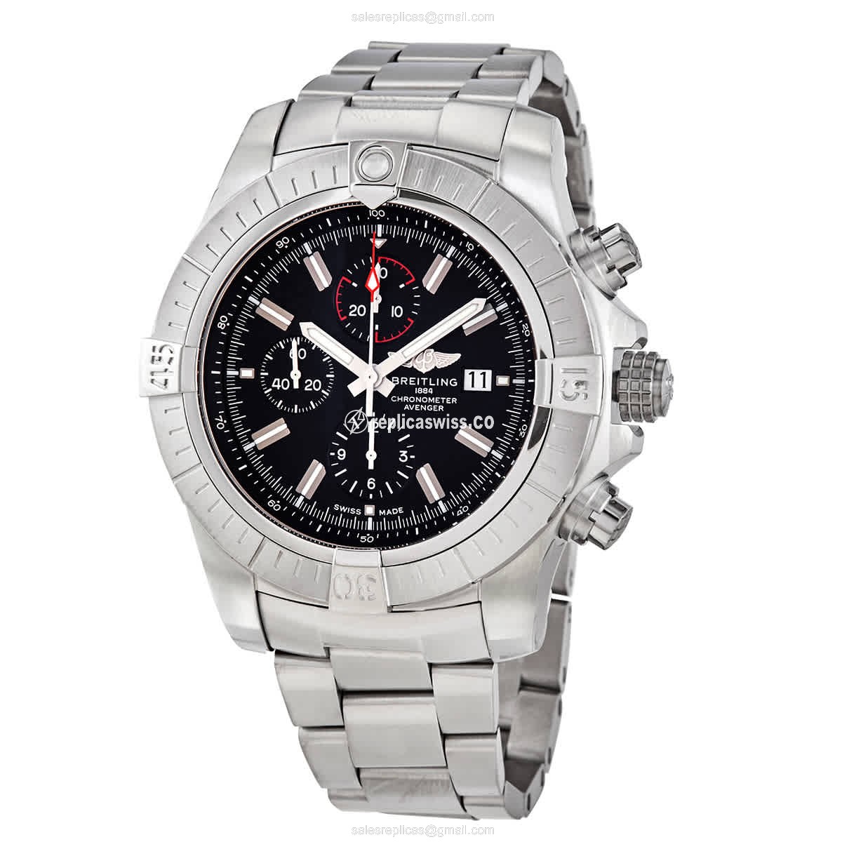 Elegant Breitling Avenger II Replica, Automatic Movement & Polished Black Dial on Steel Case Watch