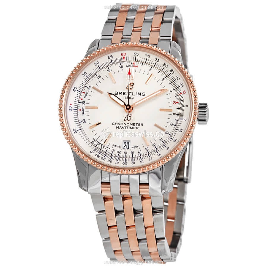 Elegant Breitling NAVITIMER Replica in White Dial & Gold Case, Automatic Movement Watch
