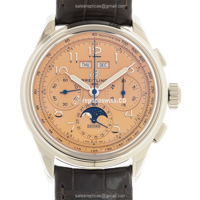 Elegant Breitling Premier AB2510201K1P1 Replica, Automatic Movement, Brown Dial & Leather Strap