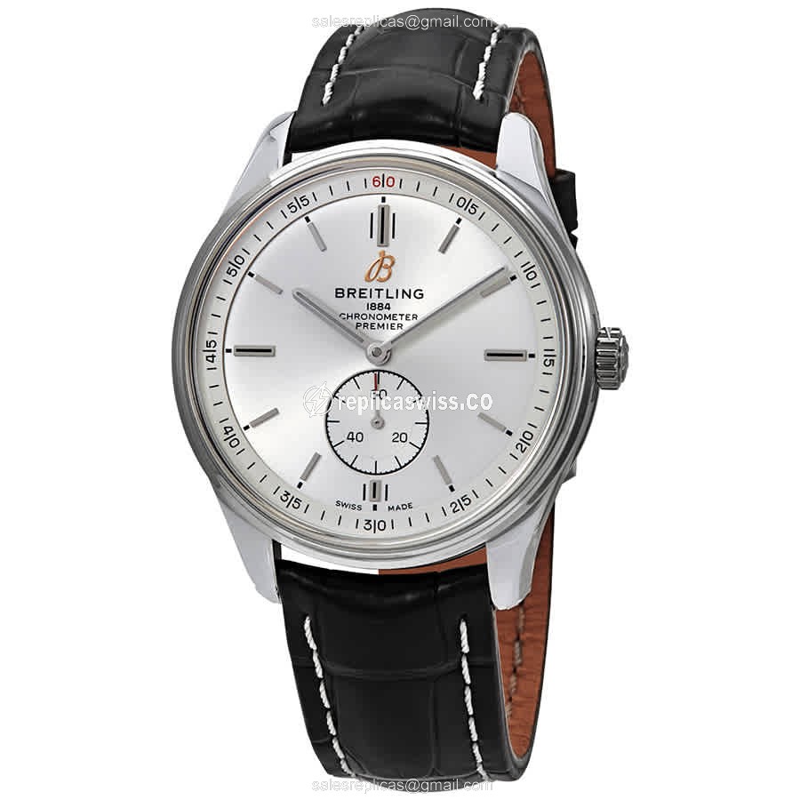 Elegant Breitling Premier Automatic Replica in Stainless Steel Case, Silver Dial, Black