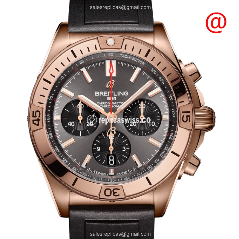 Elegant Breitling RB0134101B1S1 Chronomat B01 Replica in 18kt Gold with Automatic Movement Gray