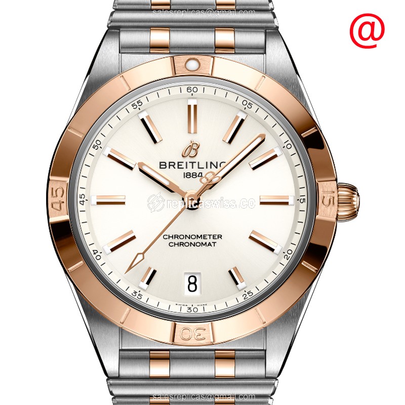 Elegant Breitling U10380101A1U1 Chronomat B01 Replica in 18kt Rose Gold Case & White Dial