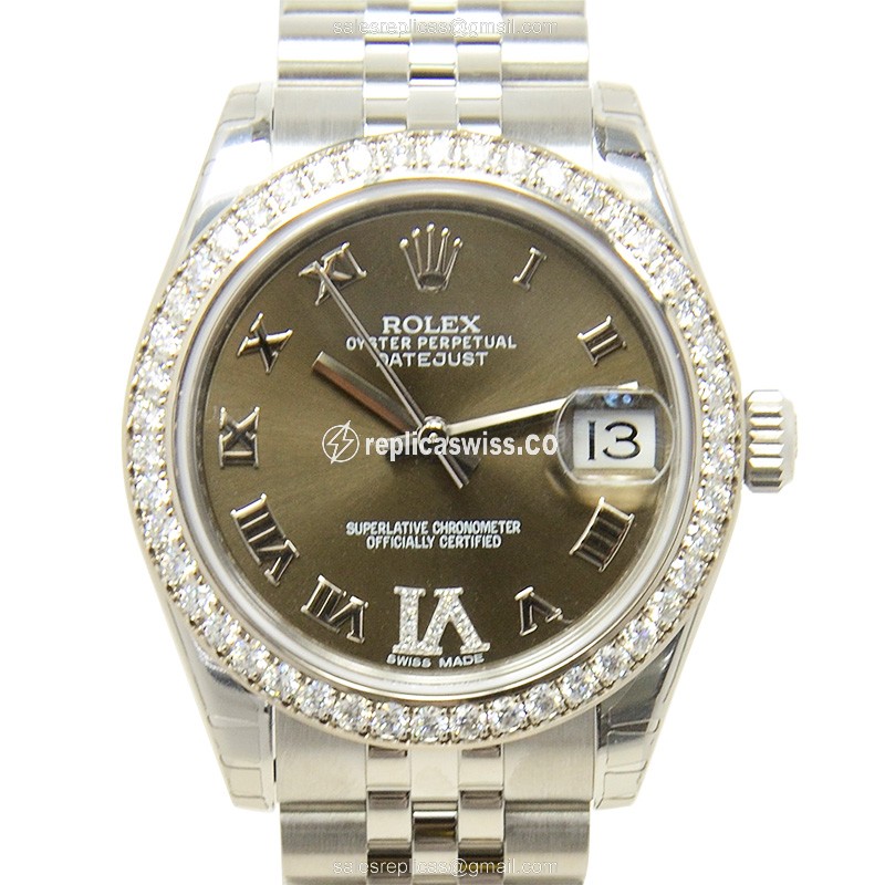 Elegant Brown Dial Rolex Lady Datejust Replica Watch with Automatic Movement Steel Strap