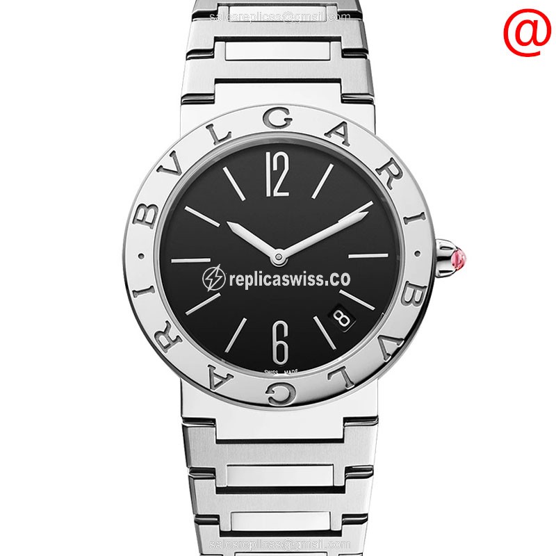Elegant Bulgari 102072 Automatic Steel Replica Watch | Black Dial, Silver Steel Strap