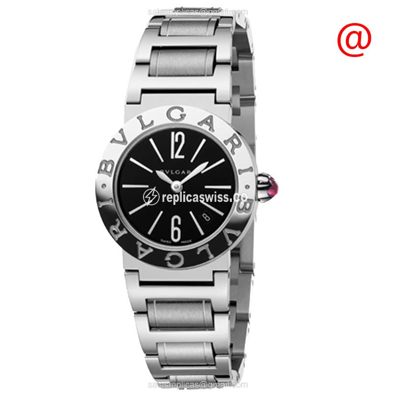Elegant Bulgari 102073 Quartz Steel Watch with Black Dial Silver Steel Bracelet