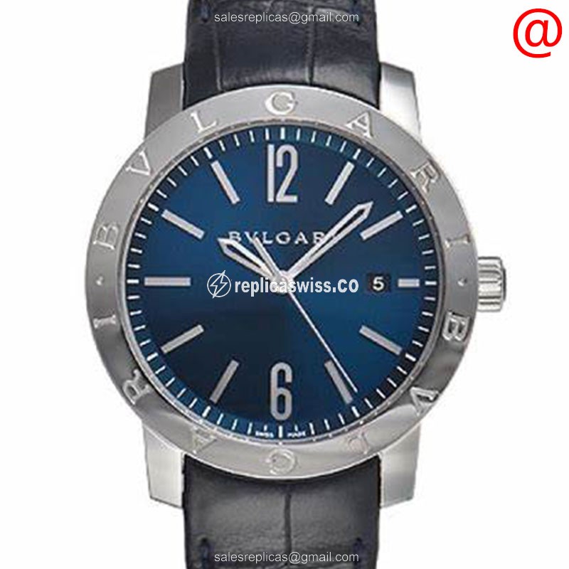 Elegant Bulgari 102355 Automatic Steel Replica with Blue Dial Alligator Strap Watch