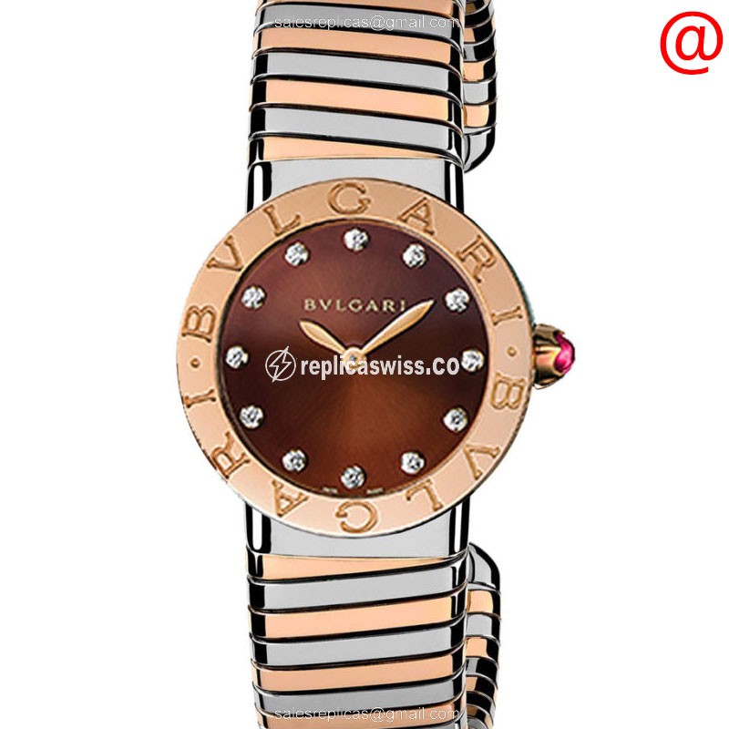 Elegant Bulgari 102456 Quartz Replica in 18kt Rose Gold with Purple Dial Bangle Clasp Watch